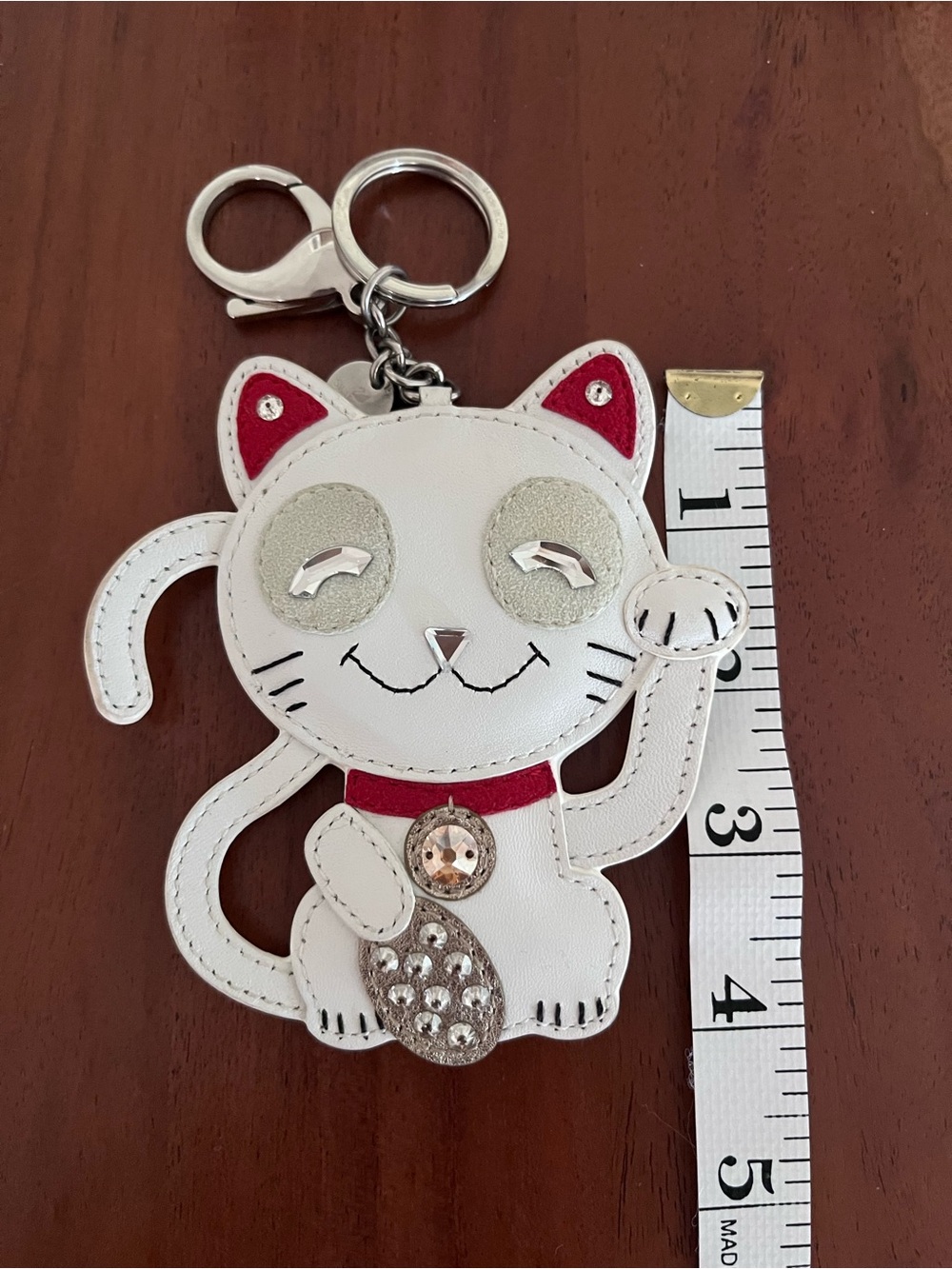 Rare Swarovski Crystal leather bag purse charm lucky cat Maneki Neko key chain - Picture 5 of 6